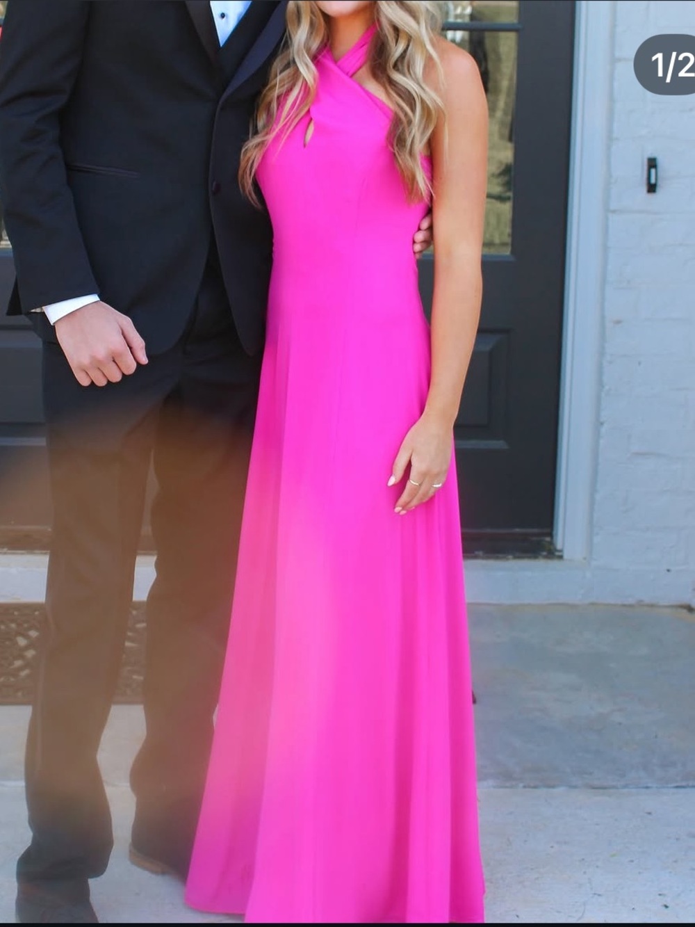 Gianni Bini Hot Pink Halter Prom Dress